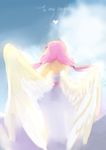  angel_wings back bare_shoulders blue_sky guilty_crown hair_ornament long_hair pink_hair sky solo twintails wings xy_(974547) yuzuriha_inori 