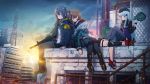  404_(girls_frontline) 404_logo_(girls_frontline) 4girls armband artist_request assault_rifle beret boots city cityscape g11_(girls_frontline) girls_frontline gun h&amp;k_g11 h&amp;k_hk416 h&amp;k_ump hat highres hk416_(girls_frontline) hug multiple_girls rifle shoes siblings sisters sleeping sneakers submachine_gun sunrise thighhighs twins ump45_(girls_frontline) ump9_(girls_frontline) weapon 