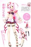  :d absurdres ankle_lace-up aozora_stripe belt blush boots character_profile character_sheet cross-laced_footwear frilled_skirt frills full_body hat highres long_hair looking_at_viewer midriff mizutani_sakura navel official_art one_side_up open_mouth pink_hair piromizu red_shirt sandals scan shirt short_sleeves side_ponytail skirt smile text_focus white_background yellow_eyes 