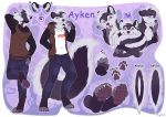  &lt;3 2017 5_fingers 5_toes anthro ayken barefoot big_tail biped black_eyebrows black_fur black_hair black_nose black_tail claws clothed clothing crying digital_media_(artwork) ear_piercing eyebrows fingerless_(marking) foxysoul fur grey_fur grey_pawpads hair hand_in_pocket hoodie jeans long_tail looking_at_viewer looking_back male mammal mephitid model_sheet multicolored_fur multicolored_hair multicolored_tail on_one_leg open_mouth pants pawpads piercing pink_tongue purple_background purple_eyes shirt short_hair signature simple_background skunk smile solo standing supreme tears toe_claws toeless_(marking) toes tongue tongue_out two_tone_hair two_tone_tail white_claws white_fur white_hair white_tail 