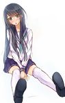  black_hair brown_eyes kazeno long_hair original school_uniform serafuku solo thighhighs 