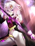  bodypaint fi-san jewelry pants pixiv_fantasia pixiv_fantasia_fallen_kings purple_eyes solo weapon white_hair white_legwear 