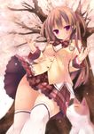  blazer blush bow brown_hair cat cherry_blossoms hair_ribbon jacket long_hair long_sleeves looking_at_viewer original panties pantyshot petals plaid plaid_skirt purple_eyes ribbon ryo school_uniform skirt smile thighhighs two_side_up underwear white_legwear white_panties 