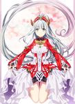 absurdly_long_hair copyright_name dress frills green_eyes hairband kneeling lailah_(tales) long_hair oxo ponytail skirt smile solo tales_of_(series) tales_of_zestiria very_long_hair white_hair 