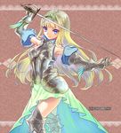  armor armored_dress blonde_hair blue_eyes fighting_stance frown fuji_minako gauntlets holding holding_weapon long_hair rapier solo sword unmei_no_clan_battle weapon 