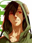  black_hair character_name goggles hood hoodie kagerou_project lowrain male_focus red_eyes seto_kousuke smile solo 