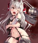  amatsukaze_(kantai_collection) bad_id bad_twitter_id black_panties blush brown_eyes dress garter_straps hi-ho- kantai_collection long_hair navel one_eye_closed open_mouth panties rensouhou-kun sailor_dress sexually_suggestive side-tie_panties silver_hair solo suggestive_fluid thighhighs torn_clothes torn_dress two_side_up underwear untied untied_panties 