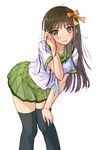  brown_eyes brown_hair kazeno long_hair original school_uniform serafuku solo thighhighs 