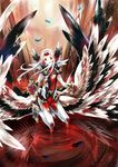  feathers gloves head_wings noki_(affabile) pixiv_fantasia pixiv_fantasia_fallen_kings red_eyes reflection solo third_eye water white_hair wings 