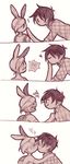  1boy 1girl adventure_time animal_ears black_hair blush bunny_ears comic couple fionna genderswap hood kiss kissing marshall_lee pointy_ears short_hair 