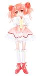  bad_id bad_pixiv_id bow choker dress gloves hair_bow hair_ribbon kaname_madoka magical_girl mahou_shoujo_madoka_magica pink_eyes pink_hair ribbon shoes short_twintails socks solo soul_gem twintails womu 