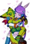  anthro blush carol_tea clothed clothing dragon duo eyes_closed felid feline felis female female/female freedom_planet freedom_planet_2 goshaag hair holidays mammal open_mouth purple_hair sash_lilac simple_background valentine&#039;s_day video_games white_background wildcat 