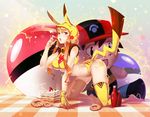  all_fours animal_hood bell bottle breasts brown_hair cake character_doll food fruit gen_1_pokemon gloves holding holding_food holding_fruit hood jingle_bell karasu_kame_ex large_breasts long_hair looking_at_viewer open_mouth panties personification pikachu poke_ball poke_ball_(generic) pokemon pokemon_(anime) red_eyes satoshi_(pokemon) solo strawberry tail thighhighs underboob underwear yellow_gloves yellow_legwear yellow_panties 