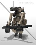  aaron_beck armor artist_name autocannon camera_eyes gun heavy_machine_gun highres machine_gun mecha no_humans original robot war_paint weapon 