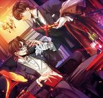  brown_hair command_spell cravat cup drinking_glass facial_hair fate/zero fate_(series) formal glasses gloves goatee kotomine_kirei multiple_boys phonograph staff sunday31 toosaka_tokiomi wine_glass 