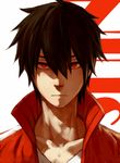  black_hair character_name jacket kagerou_project kisaragi_shintarou looking_at_viewer lowrain male_focus red_eyes serious solo track_jacket 