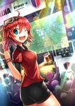  akuko_(arc) blue_eyes commentary_request gia goggles goggles_on_head league_of_legends one_eye_closed original polo_shirt red_hair short_hair solo_focus sona_buvelle square_enix 