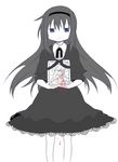  akemi_homura bad_id bad_pixiv_id black_hair black_ribbon blood braid broken_glass dress dripping funeral_dress glass hairband iei jitome kasagi long_hair looking_at_viewer mahou_shoujo_madoka_magica mahou_shoujo_madoka_magica_movie photo_(object) ribbon simple_background solo standing very_long_hair white_background 