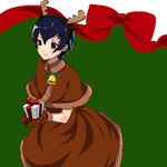  alternate_costume animal_costume antlers bell bell_collar blue_eyes blue_hair brown_gloves christmas collar gift gloves highres iketsuko persona persona_4 persona_4_the_golden reindeer_costume shirogane_naoto short_hair skirt solo 