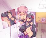  2girls akemi_homura bed blue_eyes breasts caressing_testicles censored elbow_gloves futanari gedou_danshaku gloves hairband handjob kaname_madoka long_hair lying mahou_shoujo_madoka_magica multiple_girls nipples nude open_mouth penis pink_hair precum red_eyes rough testicles thighhighs twintails white_legwear 