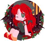  bat_wings beret bow braid chibi china_dress chinese_clothes dress full_moon gate green_eyes hair_bow hat hong_meiling long_hair moon natsuno_riku night one_eye_closed red_hair smile solo star touhou wings 