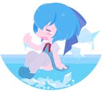  blue_eyes blue_hair bow chibi cirno hair_bow ice ice_wings melting natsuno_riku open_mouth ribbon shoes short_hair single_shoe smile solo teardrop tears touhou water waving wings 