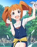  :d artist_request brown_hair fish green_eyes idolmaster idolmaster_(classic) idolmaster_million_live! jpeg_artifacts official_art open_mouth smile takatsuki_yayoi twintails 