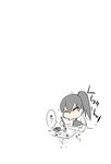  bad_id bad_pixiv_id black_hair calligraphy calligraphy_brush comic isada_(daisa) japanese_clothes kaga_(kantai_collection) kantai_collection long_hair muneate paintbrush side_ponytail sneezing solo translated white_background 