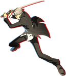  dark_persona drop_shadow fighting_stance full_body highres katana male_focus narukami_yuu official_art persona persona_4 persona_4:_the_ultimate_in_mayonaka_arena school_uniform shadow_(persona) silver_hair soejima_shigenori solo sword transparent_background weapon 