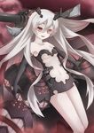  anchorage_hime bad_id bad_pixiv_id black_dress breasts dress elbow_gloves gloves glowing kantai_collection long_hair navel_cutout pale_skin red_eyes rusha_(r_style) shinkaisei-kan short_dress showgirl_skirt silver_hair small_breasts solo strapless underboob 