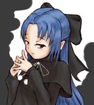  blue_hair bow capelet hair_bow hands_together len long_hair pointy_ears red_eyes solo tsukihime very_long_hair yoichika_(keats) 
