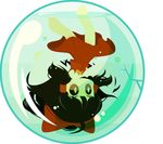  ascot barefoot black_hair bow brown_eyes bubble chibi crack hair_bow hair_tubes hakurei_reimu in_bubble long_hair natsuno_riku ribbon solo touhou underwater upside-down water 