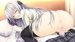  1girl :d ass black_legwear bottomless censored closed_eyes electrichka_sapsan game_cg girl_on_top hetero indoors long_hair lying mosaic_censoring on_back open_mouth oryou penis pretty_x_cation sex smile solo_focus spread_legs straddling thighhighs vaginal very_long_hair wince 