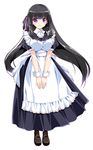  absurdres apron artist_request black_hair boots fuhen_nanase full_body hair_ribbon highres long_hair long_skirt maid purple_eyes ribbon short_sleeves sidelocks simple_background skirt smile solo v_arms white_background wrist_cuffs yandere_no_onna_no_ko_ni_shinu_hodo_aisarete_nemurenai_cd 