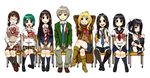  6+girls arms_behind_head bangs black_eyes black_footwear black_hair black_legwear blazer blonde_hair blue_eyes blue_legwear blue_skirt boots bow bowtie breasts brown_eyes brown_footwear brown_hair brown_skirt chair closed_eyes coat coppelion crossed_legs everyone frown fukasaku_aoi green_eyes green_hair green_skirt hair_over_one_eye ichikawa_meisa ikarimame jacket knee_boots kneehighs kurosawa_haruto leg_hug loafers long_hair looking_at_viewer looking_away loose_socks medium_breasts miniskirt multiple_girls naruse_ibara necktie nomura_taeko ozu_kanon ozu_shion plaid plaid_skirt playing_with_own_hair pleated_skirt radiation_symbol red_skirt scarf school_uniform serafuku shirt shoes short_hair short_ponytail short_sleeves side_ponytail silver_hair simple_background sitting skirt sleeves_rolled_up smile socks striped striped_bow striped_neckwear sweater_vest thighhighs tsuburaya_mana white_background white_shirt 