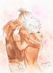  2boys dated height_difference hug multiple_boys nezumi_(no.6) no.6 ponytail shion_(no.6) signature traditional_media watercolor_(medium) zoeyfly 
