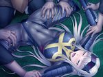  1girl ahegao alice_walkure breasts grass large_breasts lilith-soft restrained taimaseiko_alice white_hair zol 