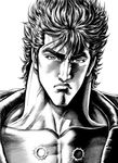  black_hair eyebrows face greyscale hara_tetsuo hokuto_no_ken kenshirou male_focus monochrome official_art scar solo thick_eyebrows upper_body 