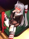  amatsukaze_(kantai_collection) black_panties blush breasts brown_eyes clothed_masturbation dress finger_in_mouth garter_straps h_kasei hand_in_panties hat heart heart-shaped_pupils kantai_collection lace lace-trimmed_panties long_hair looking_at_viewer masturbation masturbation_through_clothing open_mouth panties petite sailor_dress see-through short_dress side-tie_panties silver_hair small_breasts solo symbol-shaped_pupils thighhighs top_hat two_side_up underwear 