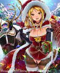  :d ass_visible_through_thighs black_gloves black_legwear blonde_hair breasts breath brown_eyes choker christmas cleavage cloak elbow_gloves fur_trim gift gloves hood hoodie large_breasts lord_of_knights open_mouth pantyhose pyz_(cath_x_tech) red_legwear reindeer sack santa_costume smile snowflakes snowing solo sunlight thighband_pantyhose thighhighs torn_clothes torn_legwear watermark 