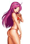  ;p asamiya_athena ass bikini breasts cleavage covered_nipples finger_to_cheek hairband long_hair medium_breasts one_eye_closed purple_eyes purple_hair red_bikini shiny shiny_skin sideboob skindentation snk solo swimsuit the_king_of_fighters thighs thong_bikini tongue tongue_out turna98 underboob white_background 