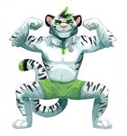  eyewear feline glasses green_eyes herutastic male mammal necklace pink_nose solo tiger topless 