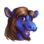  big_ears blue_fur brown_eyes brown_hair dragon ear_piercing fur hair looking_at_viewer male mammal open_mouth piercing smile 