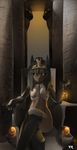  anubian_jackal bottomless breasts canine claws clothed clothing egyptian female hair headwear human jackal looking_at_viewer mammal navel siegeredwolf sitting throne 