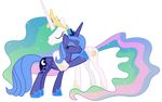  absurd_res alpha_channel blue_fur blue_hair cutie_mark duo equine eyes_closed female feral friendship_is_magic fur hair hi_res horn horse hug mammal multi-colored_hair my_little_pony plain_background pony princess_celestia_(mlp) princess_luna_(mlp) royalty smile transparent_background white_fur winged_unicorn wings 