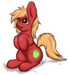  big_macintosh_(mlp) blonde_hair crossgender cutie_mark equine female feral friendship_is_magic fur green_eyes hair horse mammal my_little_pony plain_background pony red_fur smile solo staggeredline white_background 