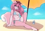  anthro beach blue_eyes canine clothed clothing dog eyewear female fur hair long_hair looking_at_viewer mammal outside pink_hair seaside shadow sitting sky solo sunglasses swimsuit tongue tongue_out zyira 