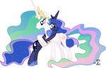  absurd_res absurdly_absurd_res alpha_channel blue_eyes blue_fur blue_hair cutie_mark duo equine female feral friendship_is_magic fur hair hi_res horn horse hug long_hair mammal multi-colored_hair my_little_pony plain_background pony princess_celestia_(mlp) princess_luna_(mlp) purple_eyes transparent_background two_tone_hair white_fur winged_unicorn wings 