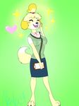  canine clothed clothing dog female green_background isabelle isabelle_(animal_crossing) mammal neechee nintendo plain_background video_games 