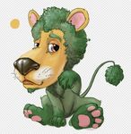  amethystlongcat brown_eyes feline fur green_fur lion looking_at_viewer male mammal parsley pawpads paws plain_background plant shy the_herbs 